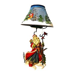 "Home Interiors"   Christmas tea light holder w/Santa & tin shade. NWT